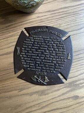 Vintage Fireman Prayer Maltese Cross Metal Firefighter Wall Plaque Metal Sign